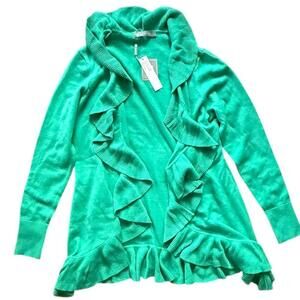 In Cashmere Mint Green Cotton Cashmere Blend Ruffle Cardigan Women’s M NWT